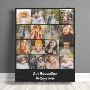 Moderne gezinstekst Aangepaste 16 foto-collage  Fleece Deken