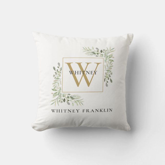 Moderne GGold Monogram groenblijvende planten Blad Kussen (Voorkant)
