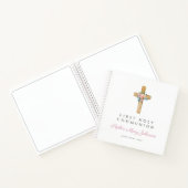 Moderne gierspost van Floral Cross Eerste Communie Notitieboek (Binnen)