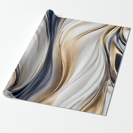 Moderne Gift Wrapping-Blauw Wit en Goud- Cadeaupapier (Uitgerold)