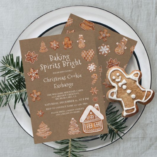 Moderne Gingerbread Waterverf Cookie Exchange Kaart