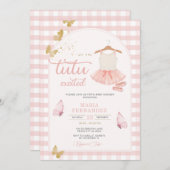 Moderne Gingham Butterfly Pink Tutu Ballerina Kaart (Voorkant / Achterkant)