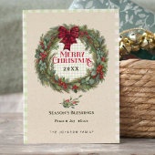 Moderne Gingham Check Boerderij Kerstkrans Feestdagenkaart