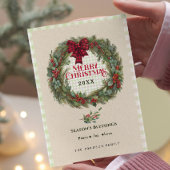 Moderne Gingham Check Boerderij Kerstkrans Feestdagenkaart