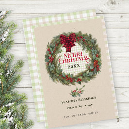 Moderne Gingham Check Boerderij Kerstkrans Feestdagenkaart