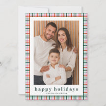 Moderne Gingham Familie Foto Prettig Kerst Kaart