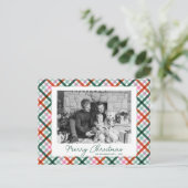 Moderne Gingham familie foto Vrolijk Kerstfeest Feestdagenkaart (Staand voorkant)