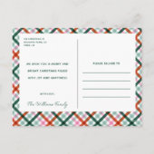 Moderne Gingham familie foto Vrolijk Kerstfeest Feestdagenkaart (Achterkant)