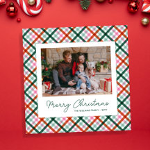 Moderne Gingham Foto Kerstkaart