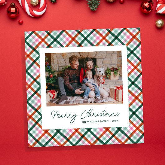 Moderne Gingham Foto Kerstkaart