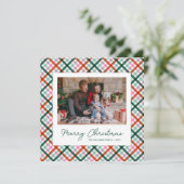 Moderne Gingham Foto Kerstkaart (Staand voorkant)