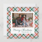 Moderne Gingham Foto Kerstkaart (Voorkant)