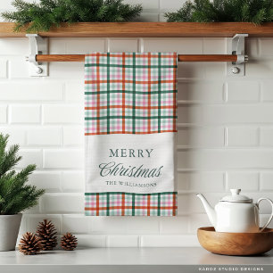 Moderne Gingham Persoonlijke Kerstmis  Theedoek