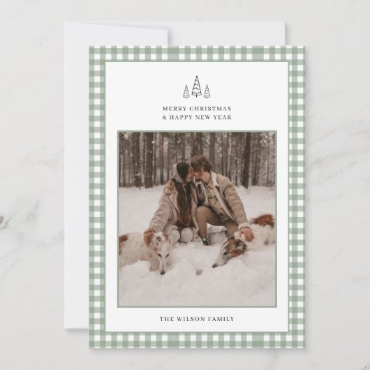 Moderne Gingham Plaid Foto Kerstmis Feestdagenkaart (Voorkant)