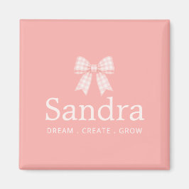 Moderne Gingham Roze Strik Naam Citaat Magneet