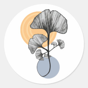 Moderne Ginkgo-blad botanische ronde sticker