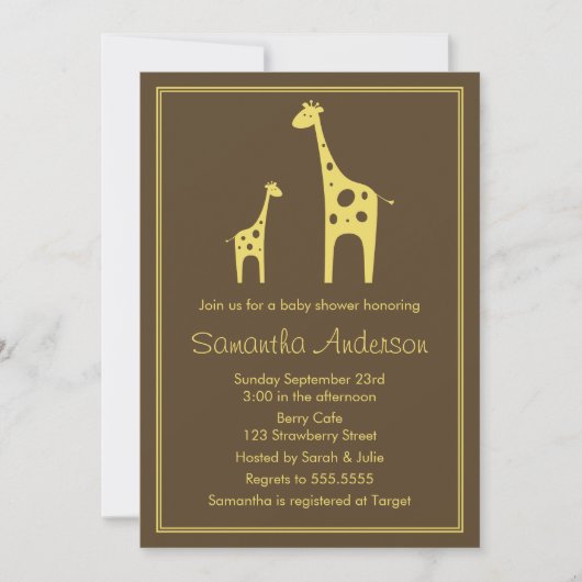 Moderne Giraffe Baby shower Uitnodiging - Neutraal (Voorkant)