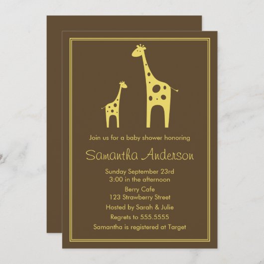 Moderne Giraffe Baby shower Uitnodiging - Neutraal (Voorkant / Achterkant)