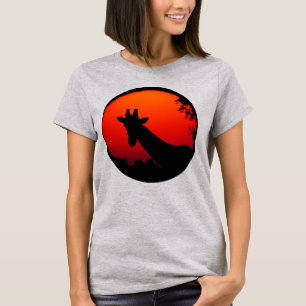 Moderne Giraffe Silhouet Sinaasappel Afrika Zonson T-shirt