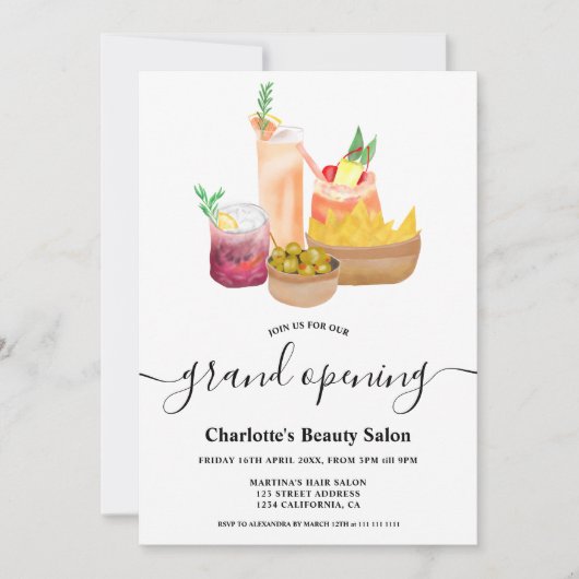 Moderne girale cocktails waterverf grote opening kaart (Voorkant)