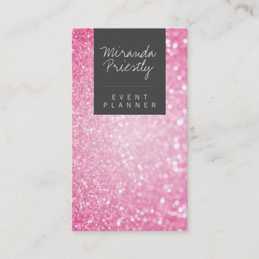 Moderne girale faux roze Glitter Bokeh Event Plann Visitekaartje (Voorkant)