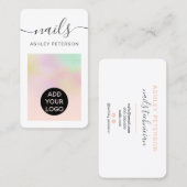 Moderne girale holografische logo roze nagellakken visitekaartje (Voorkant / Achterkant)