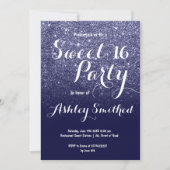 Moderne girale navy blue glitter ombre Sweet 16 Kaart (Voorkant)
