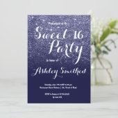Moderne girale navy blue glitter ombre Sweet 16 Kaart (Staand voorkant)