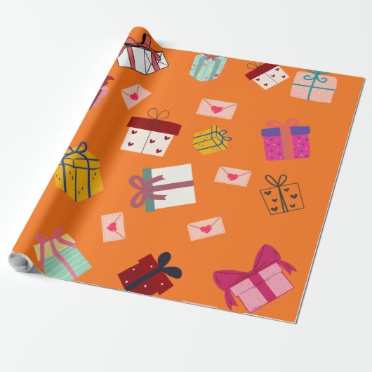 Moderne girale oranje verjaardag cadeaupapier (Uitgerold)