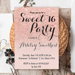 Moderne girale roos goud glitter ombre Sweet 16 Kaart<br><div class="desc">Een modern,   faux roos goudglitter douchecombre met pastelzwart roze kleurenblok Sweet 16 verjaardagsfeestuitnodiging met een gouden bolvormig roos-patroon dat op een roze achtergrond vervaagt. Perfect voor een prinses Sweet-zestien,  perfect voor haar,  de fashionista die van modern patroon en glam houdt</div>