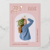 Moderne girale roze foto 2023 afstuderen folie uitnodiging (Voorkant)