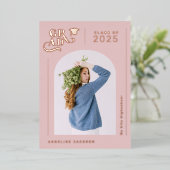 Moderne girale roze foto 2023 afstuderen folie uitnodiging (Staand Voorkant)