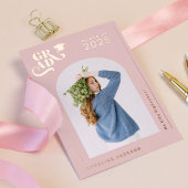 Moderne girale roze foto 2023 afstuderen folie uitnodiging