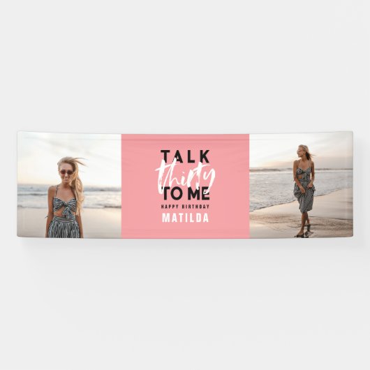 Moderne, girale, roze multi-foto 30e verjaardag spandoek (Horizontaal)