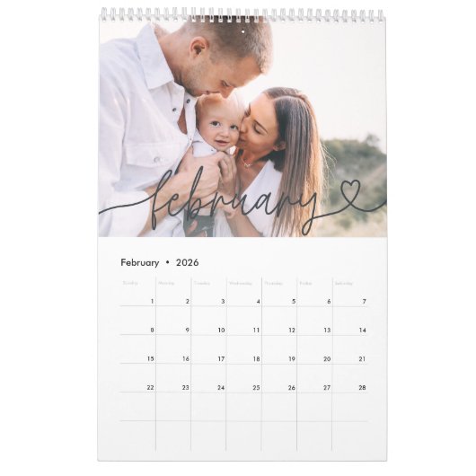 Moderne girale scripttypografie minimale multi-fot kalender (Feb 2026)