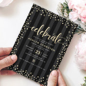 Moderne girale zwarte goudglitterscript afstuderen kaart