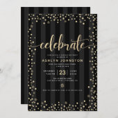 Moderne girale zwarte goudglitterscript afstuderen kaart (Voorkant / Achterkant)