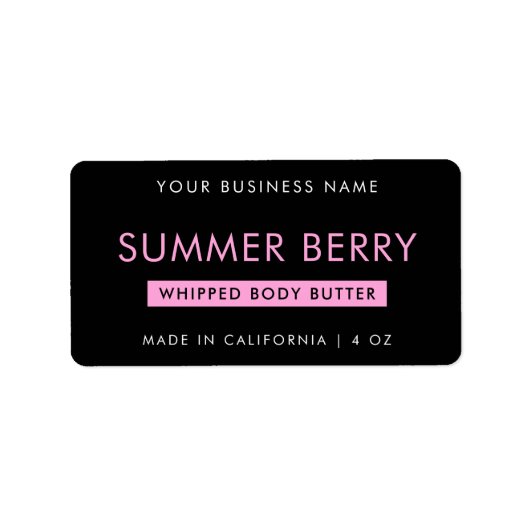 Moderne Girly Black & Roze Geklopte Cosmetische Po Etiket (Voorkant)