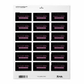 Moderne Girly Black & Roze Geklopte Cosmetische Po Etiket (Full Sheet)