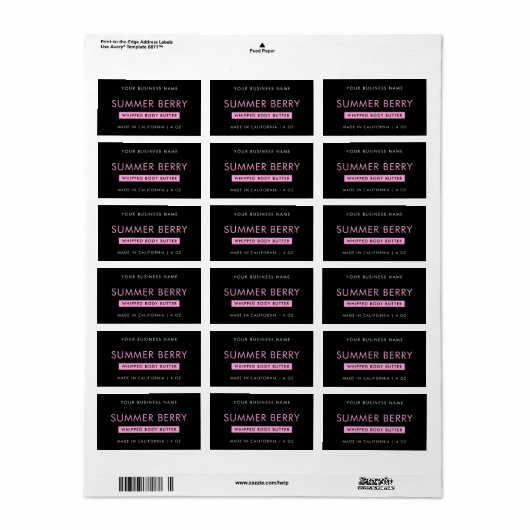 Moderne Girly Black & Roze Geklopte Cosmetische Po Etiket (Full Sheet)