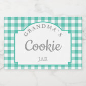 Moderne Girly Blauwgroen Gingham typografie Voedselcontainer Etiket (Enkel label)