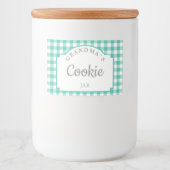 Moderne Girly Blauwgroen Gingham typografie Voedselcontainer Etiket (Voorkant)