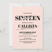 Moderne Girly Blush Roze Zwart Vier Foto Zoet 16 Kaart (Achterkant)