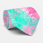 Moderne Girly Bright Pink Blauwgroen Paint Splotch Stropdas (Opgerold)