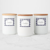 Moderne Girly Deep Navy Blue Gingham Voedselcontainer Etiket (Flessen)