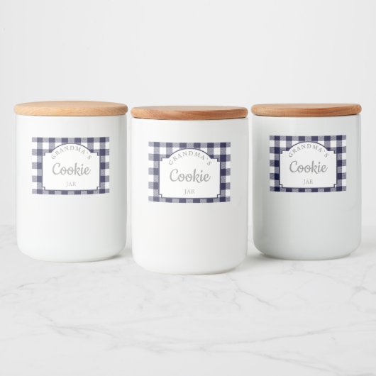 Moderne Girly Deep Navy Blue Gingham Voedselcontainer Etiket (Flessen)