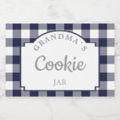 Moderne Girly Deep Navy Blue Gingham Voedselcontainer Etiket (Enkel label)