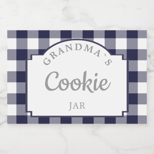 Moderne Girly Deep Navy Blue Gingham Voedselcontainer Etiket (Enkel label)
