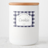 Moderne Girly Deep Navy Blue Gingham Voedselcontainer Etiket (Voorkant)