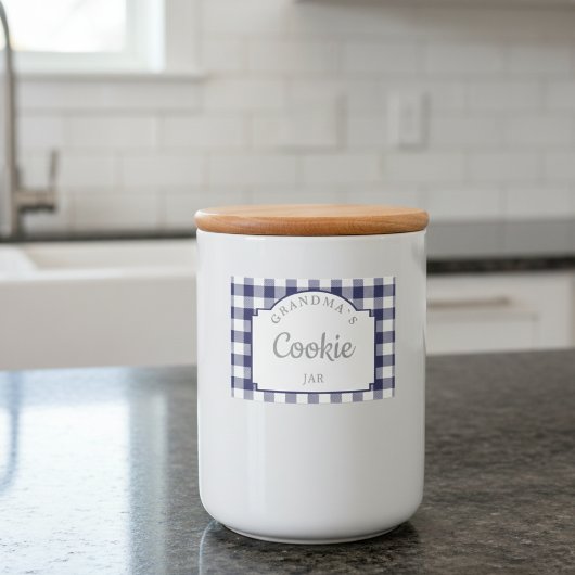 Moderne Girly Deep Navy Blue Gingham Voedselcontainer Etiket